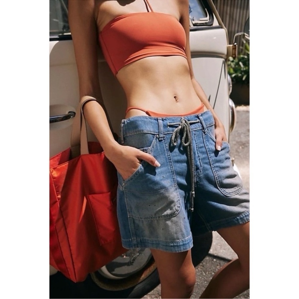 NWT Free People We The Free Second Chances Drawstring Jean Shorts Blue XS - Picture 4 of 15